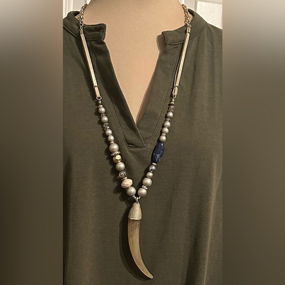 Chico’s Faux Horn Beaded Necklace - Picture 1 of 2